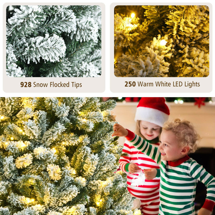 6/7/8 Feet Pre-lit Snow Flocked Christmas Tree with Metal Stand