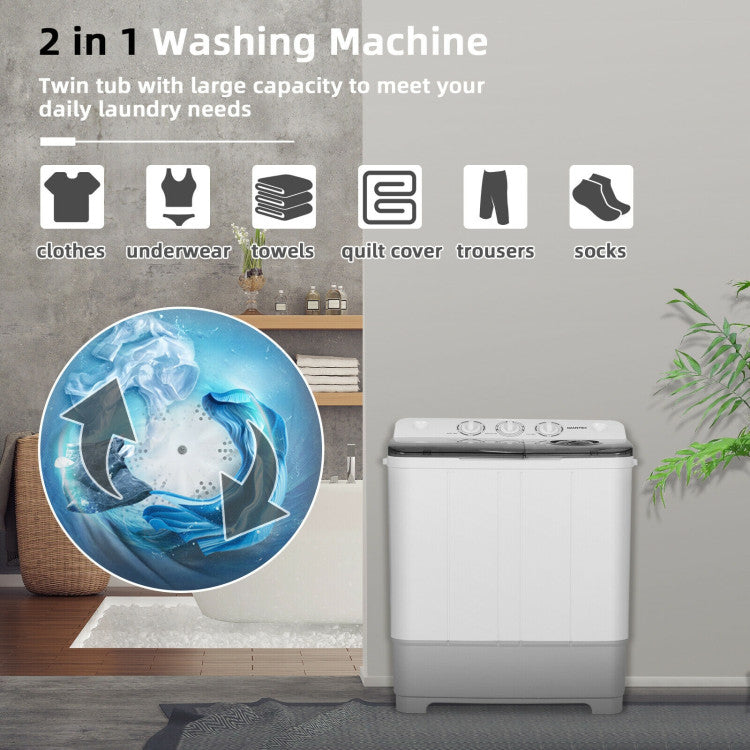 2-in-1 Portable 22lbs Capacity Washing Machine with Timer Control