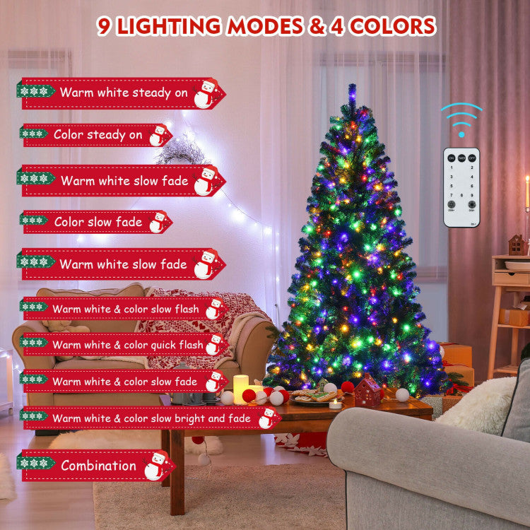 6/7/8 Feet Artificial Christmas Tree with Remote-controlled Color-changing LED Lights