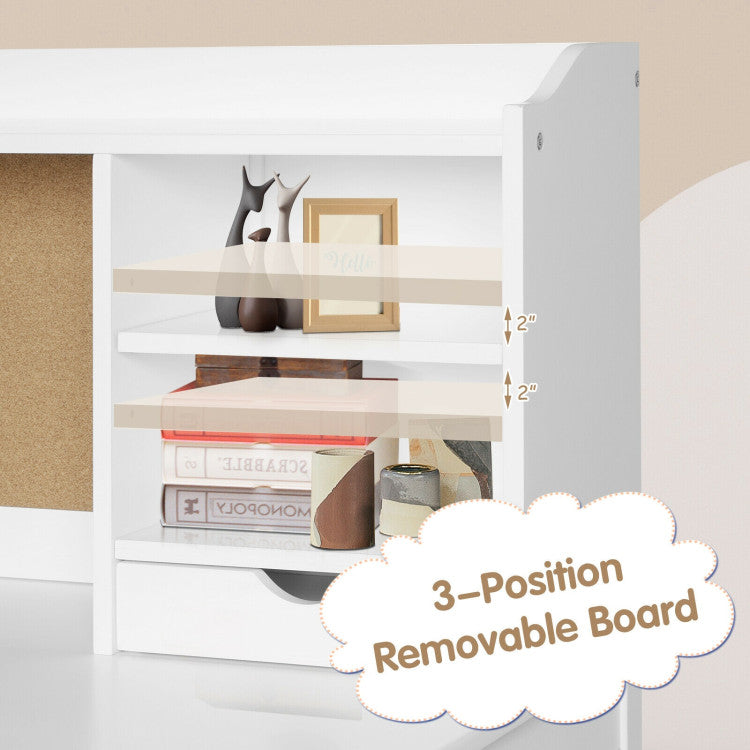 Kids Desk and Chair Set Study Writing Desk with Hutch and Bookshelves