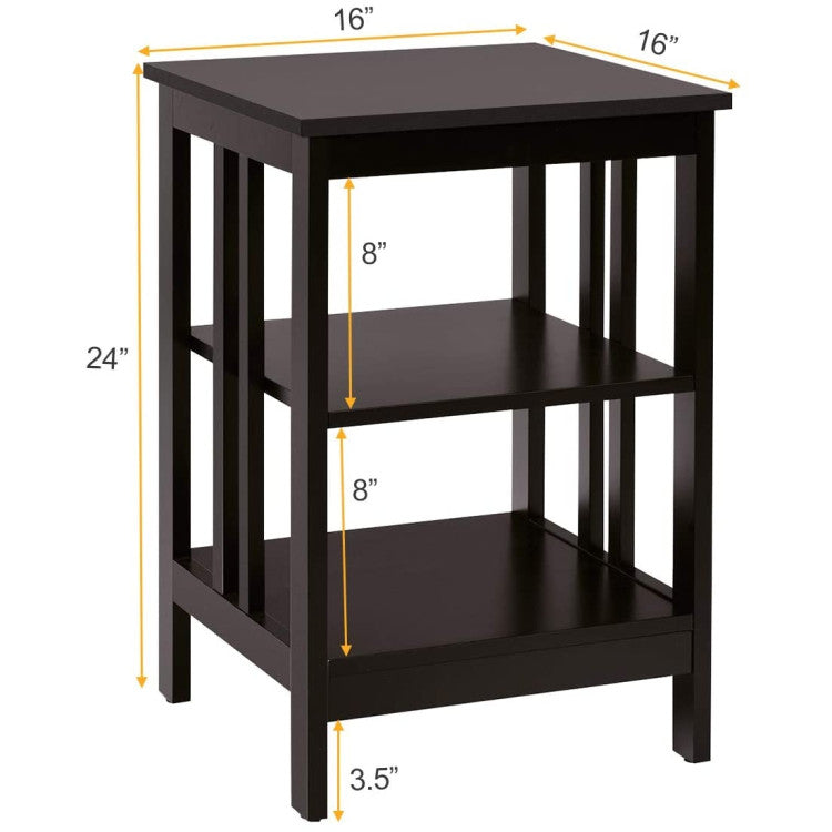 3-Tier Nightstand Set of 2 with Reinforced Bars and Stable Structure