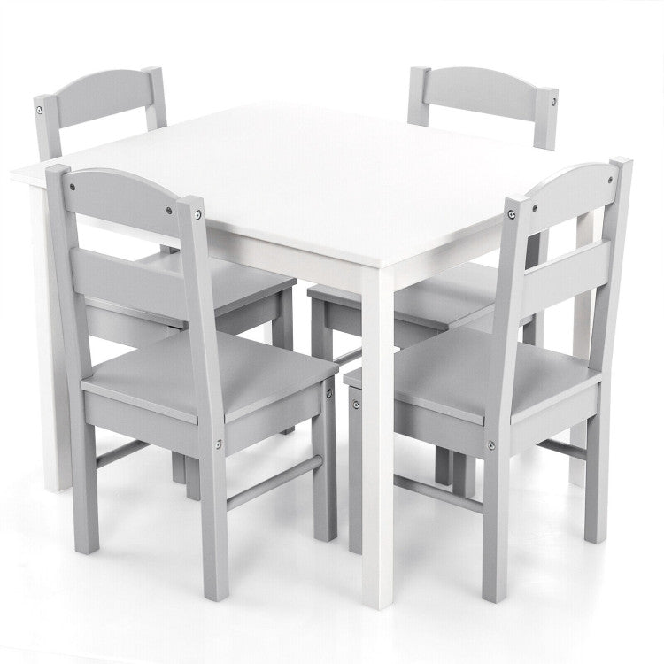 Kids 5 Pieces Table and Chair Set Wooden Children Activity Playroom Furniture Gift