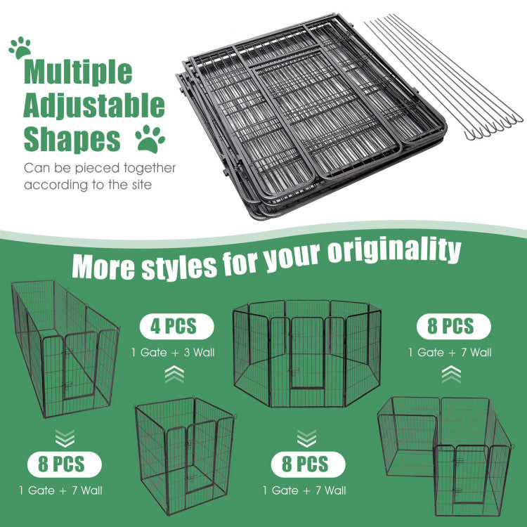 8 Metal Panel Heavy Duty Pet Playpen Dog Fence with Door
