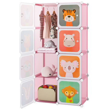 8-Cube Kids Wardrobe Closet with Clothes Hanging Section and Doors