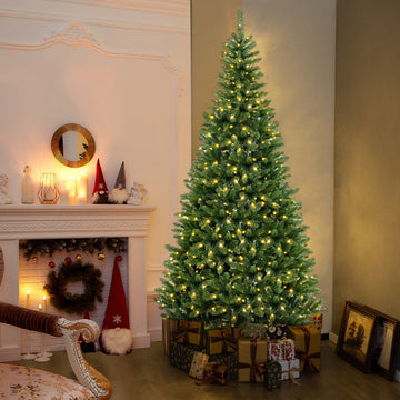8 FT Corner Artificial Christmas Tree with 1137 Branch Tips and 360 Warm White LED Lights