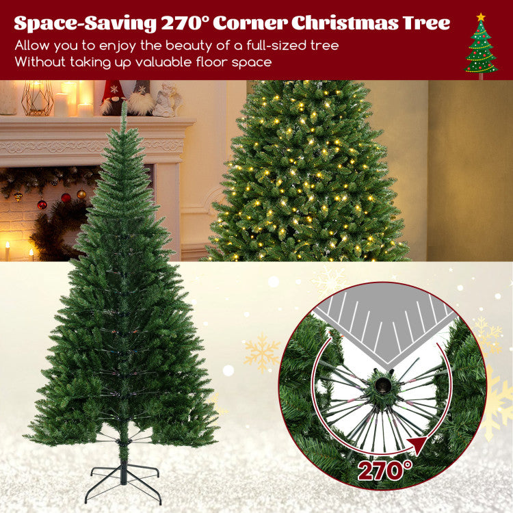 8 FT Corner Artificial Christmas Tree with 1137 Branch Tips and 360 Warm White LED Lights