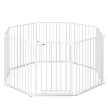 8-Panel Extra Wide Baby Gate Adjustable Pet Safety Fence with Auto-close Door