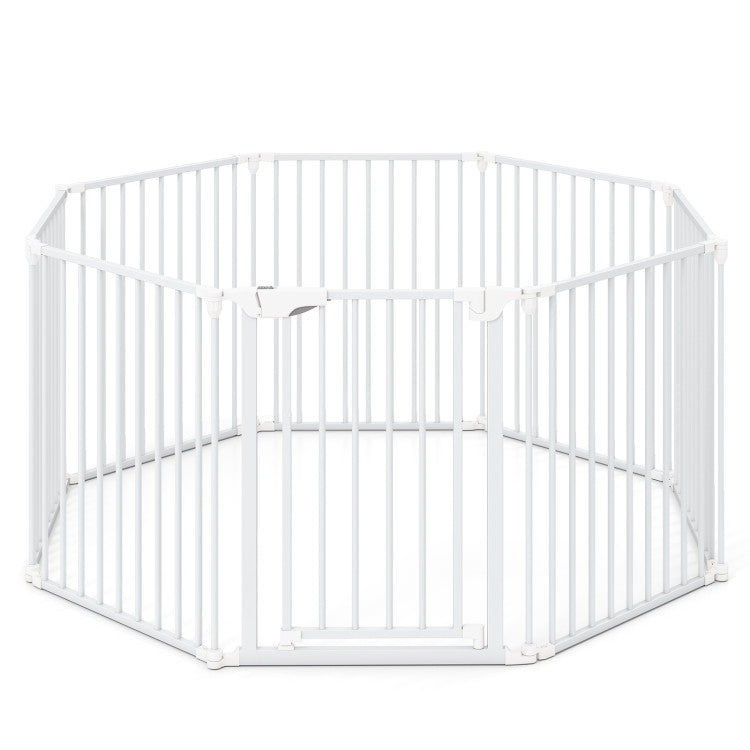 8-Panel Extra Wide Baby Gate Adjustable Pet Safety Fence with Auto-close Door
