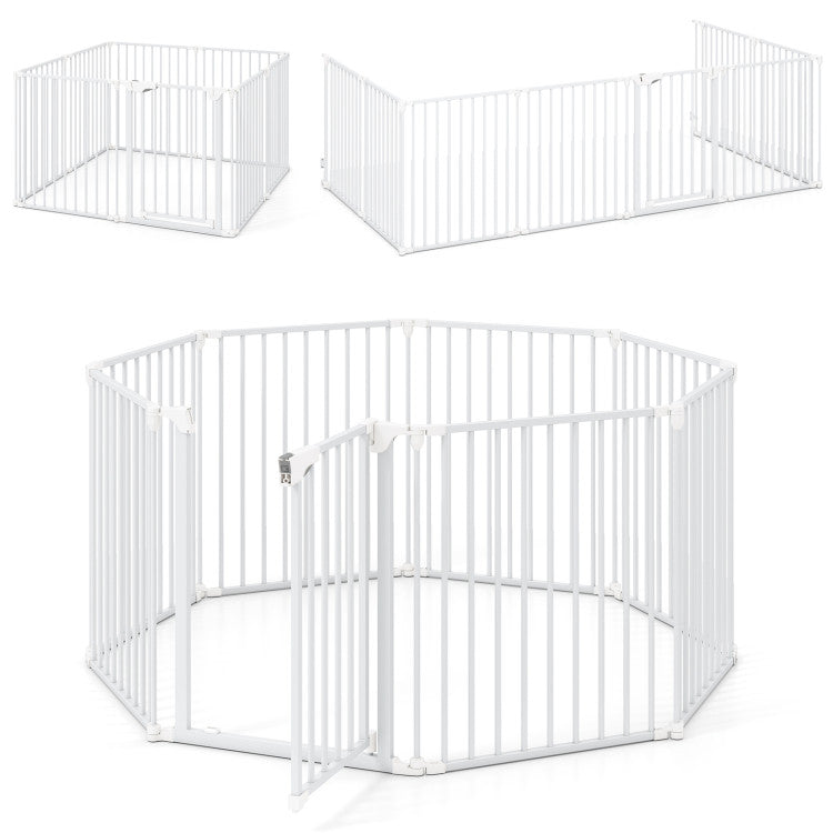 8-Panel Extra Wide Baby Gate Adjustable Pet Safety Fence with Auto-close Door