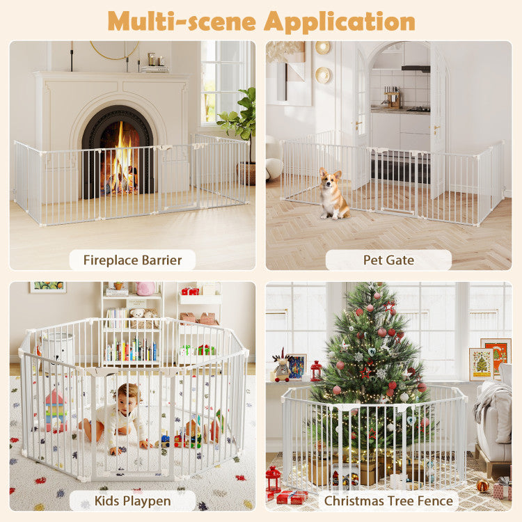 8-Panel Extra Wide Baby Gate Adjustable Pet Safety Fence with Auto-close Door