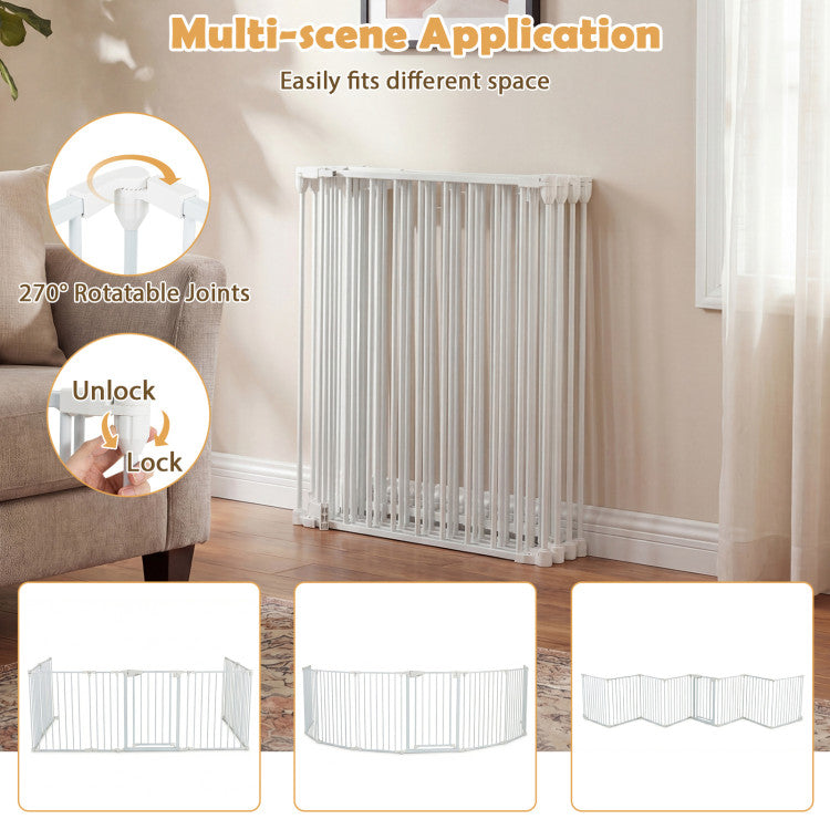 8-Panel Extra Wide Baby Gate Adjustable Pet Safety Fence with Auto-close Door