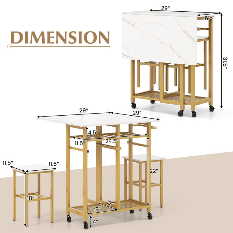 3 Pieces Dining Table Set with 6-Bottle Wine Rack