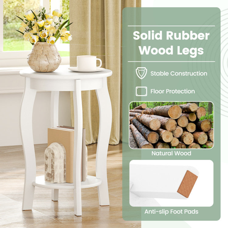 Set of 2 15 Inch 2-Tier Round End Table with Storage Shelf