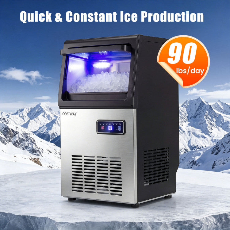 90 LBS/24H Commercial Nugget Ice Maker with Self-Cleaning