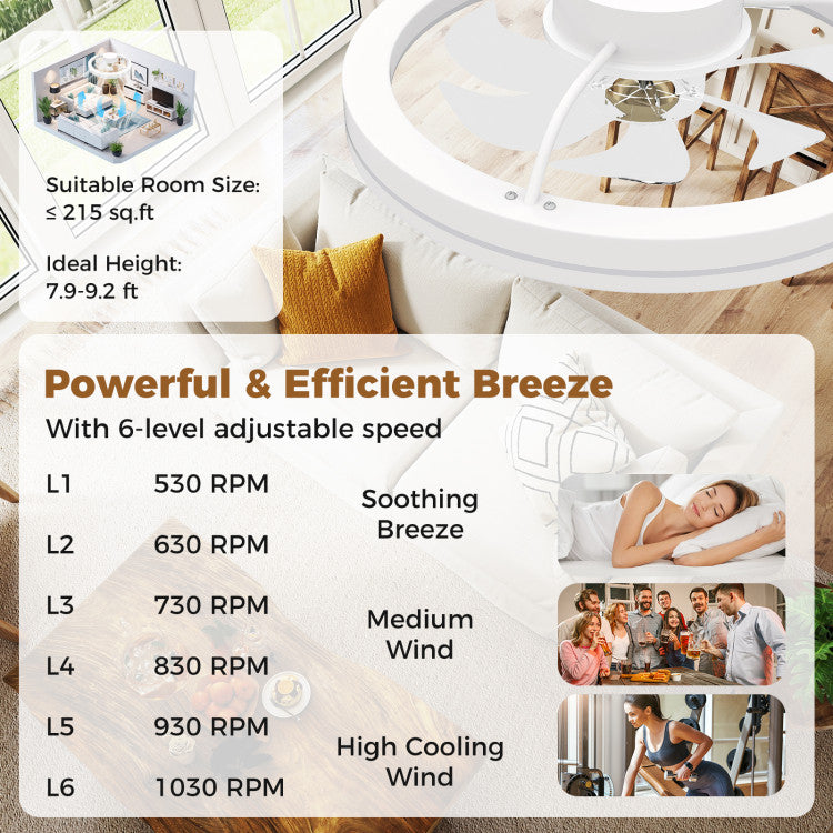19 Inch Ceiling Fan Low Profile Flush Mount Fan with 3000-6500K Dimmable LED