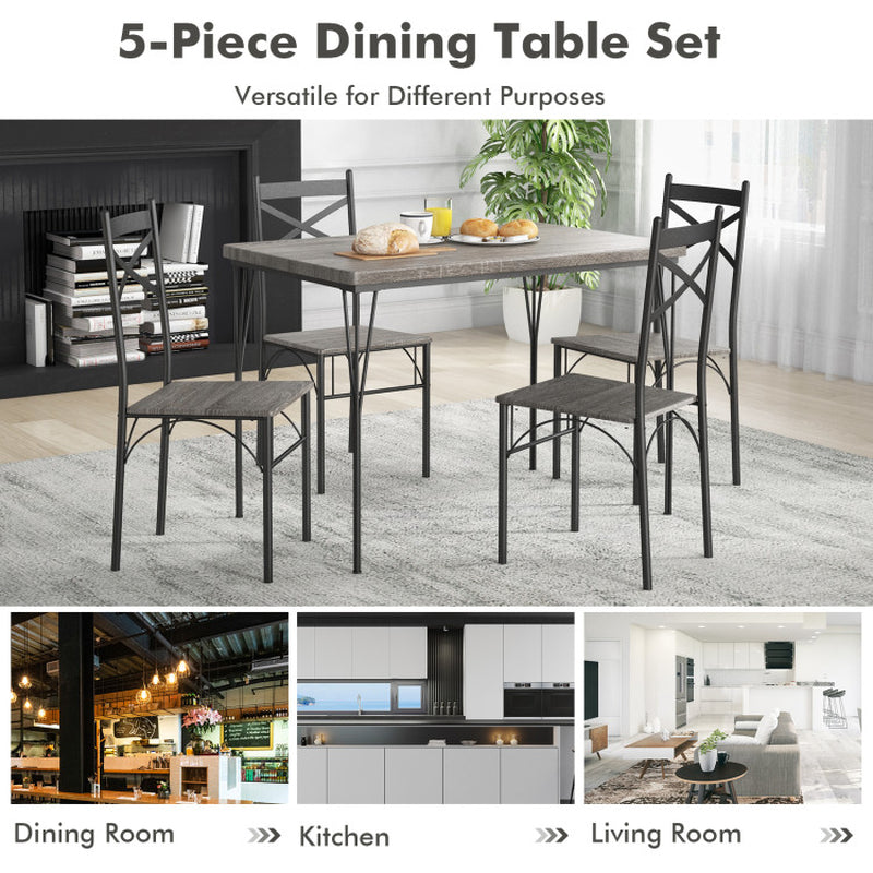 5 Pieces Dining Table Set with Metal Frame for Kitchen Dining Room