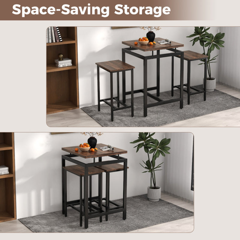 3 Pieces Pub Dining Table Set with Floating Tabletop and Footrest