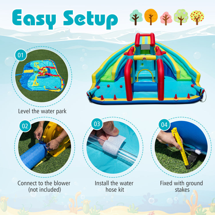 Inflatable Double Water Slide Park with Obstacle Course without 680W-750W Blower