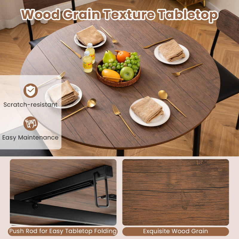 5-Piece round Kitchen Table Set with Drop Leaf Tabletop and 4 Upholstered Dining Chairs