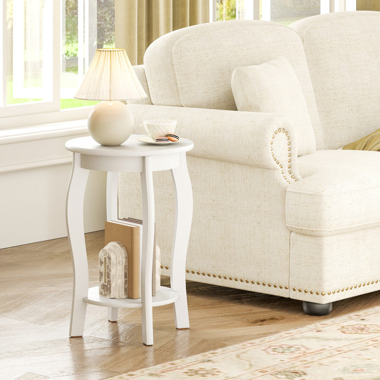 Set of 2 15 Inch 2-Tier Round End Table with Storage Shelf