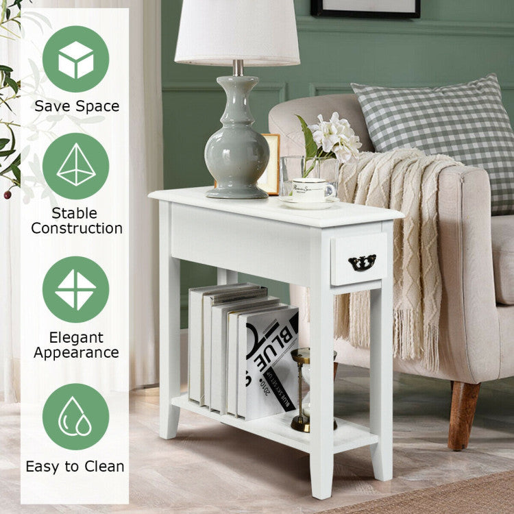 2 Tier End Bedside Sofa Side Table Narrow Nightstand