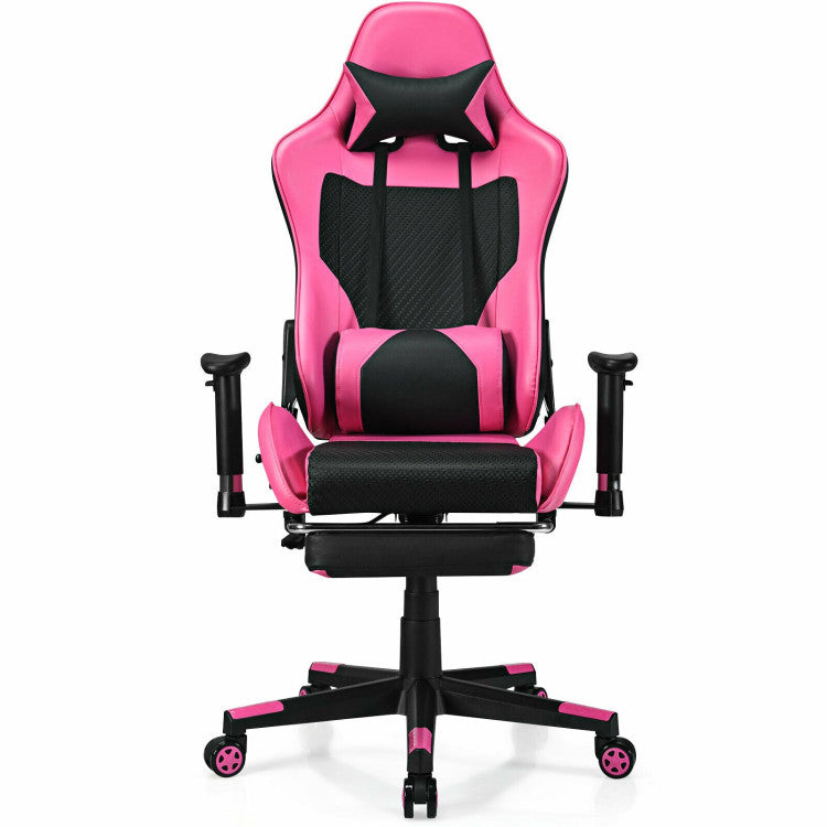 PU Leather Gaming Chair with USB Massage Lumbar Pillow and Footrest
