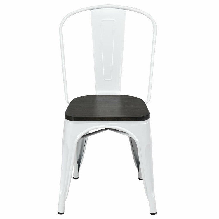 4 Pieces Tolix Style Metal Dining Chairs with Stackable Wood Seat