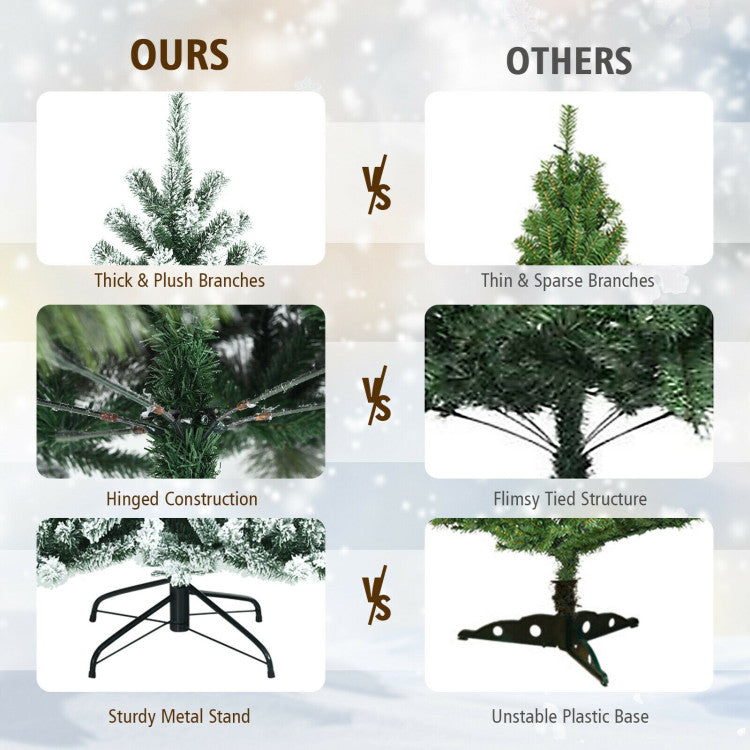 6/7/8 Feet Pre-lit Snow Flocked Christmas Tree with Metal Stand