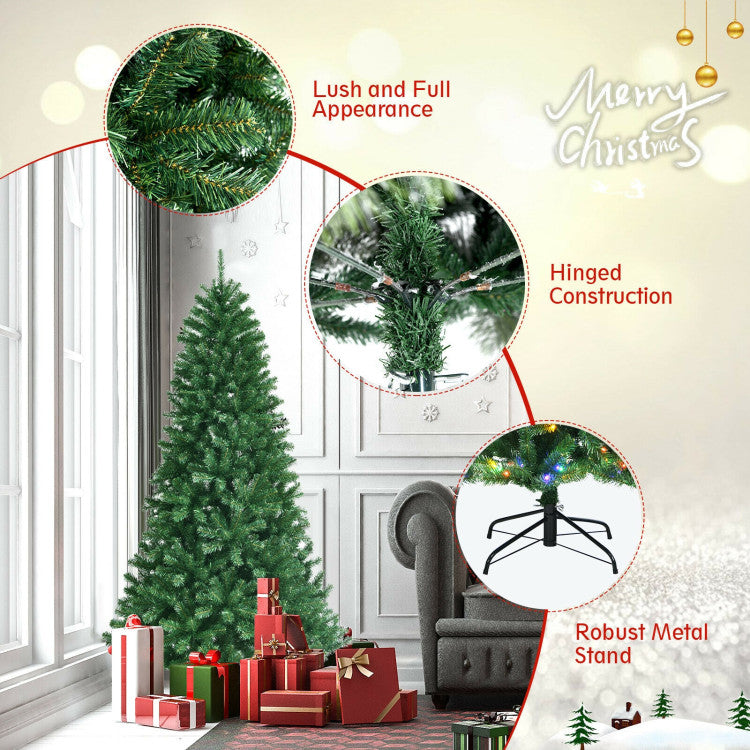 6/7/8 Feet Artificial Christmas Tree with Remote-controlled Color-changing LED Lights