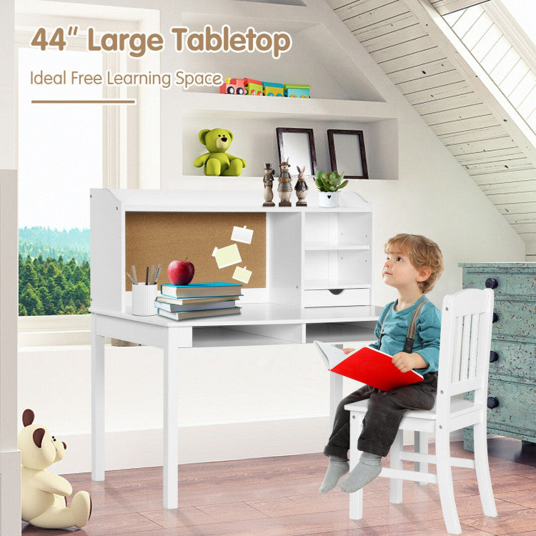 Kids Desk and Chair Set Study Writing Desk with Hutch and Bookshelves