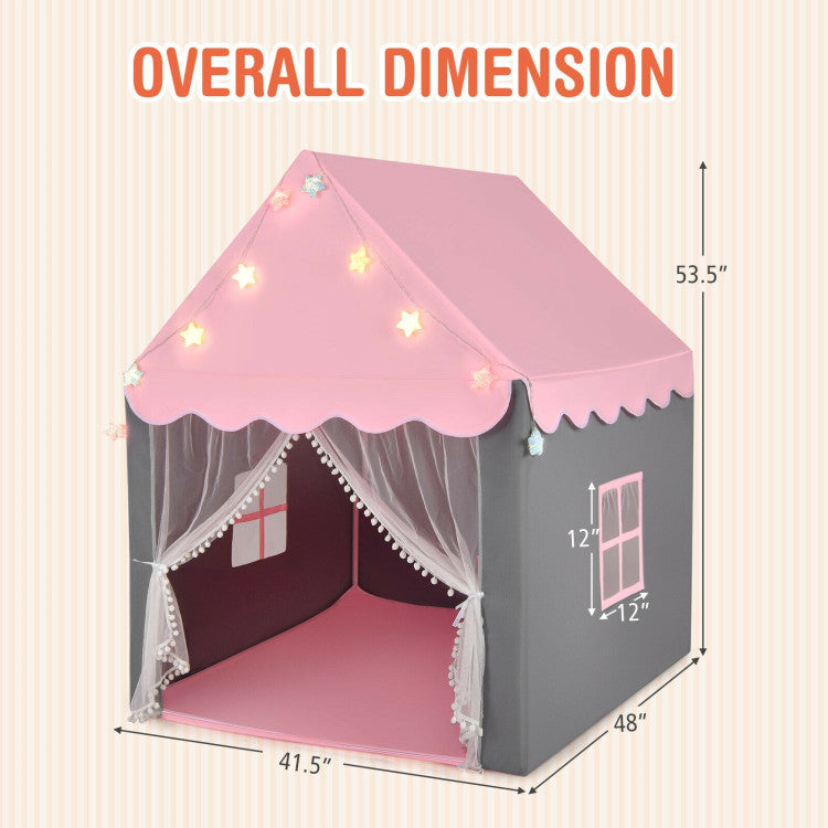 Kids Playhouse Tent with Star Lights and Mat