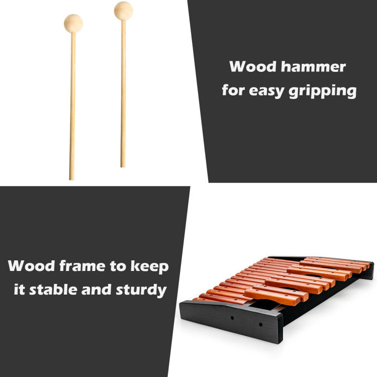 25 Notes Xylophone Wooden Percussion Educational Instrument with 2 Mallets