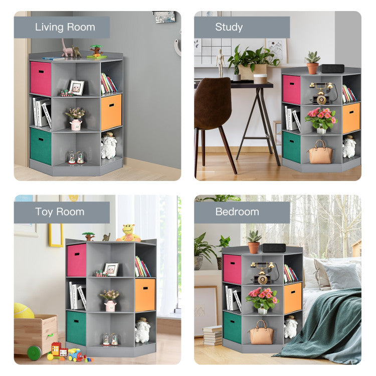 3-Tier Kids Storage Shelf Children Corner Cabinet with 3 Baskets
