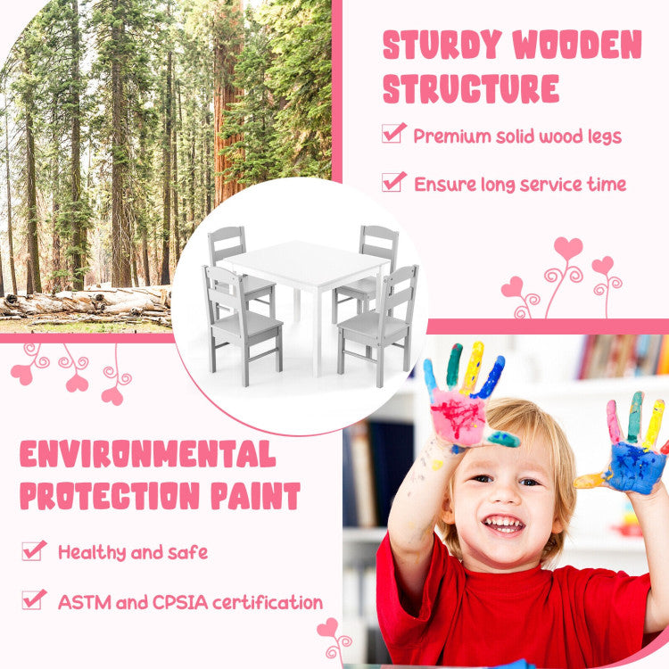 Kids 5 Pieces Table and Chair Set Wooden Children Activity Playroom Furniture Gift