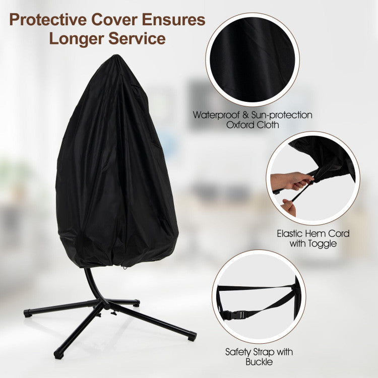 Patio Hanging Egg Chair with Stand Waterproof Cover and Folding Basket