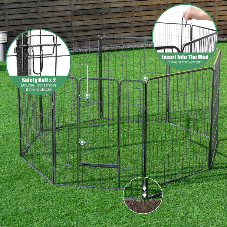 8 Metal Panel Heavy Duty Pet Playpen Dog Fence with Door