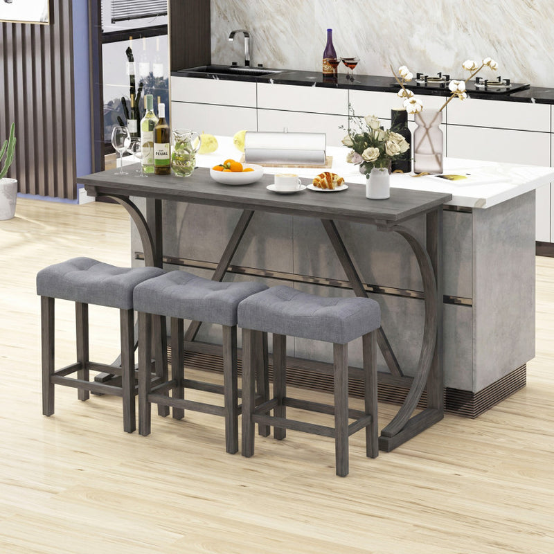 4-Piece Bar Table Set with Power Outlet and Upholstered Saddle Seat Stools
