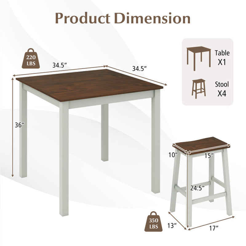5 Piece Dining Table Set with 4 Saddle Stools for Kitchen Dining Room Apartment