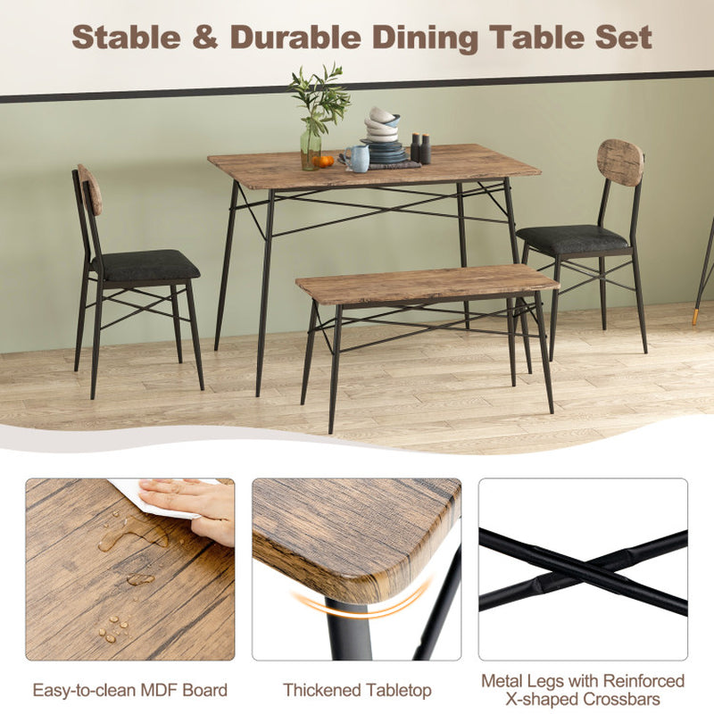 4 Piece Dining Table Set with Bench and 2 Chairs
