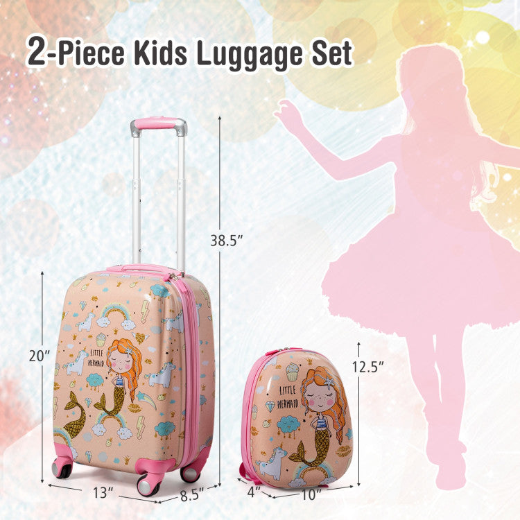 2 Pieces 12 Inch 18 Inch Kids Luggage Set with Backpack and Suitcase for Travel