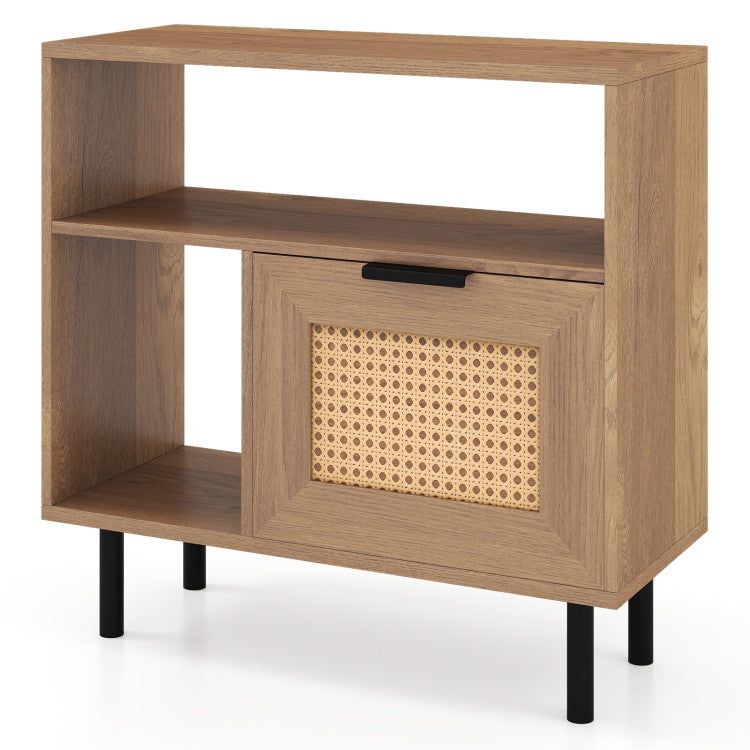 Accent Side End Table with Storage Shelf and Cabinet for Small Space