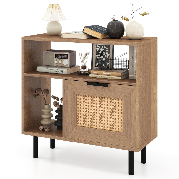Accent Side End Table with Storage Shelf and Cabinet for Small Space