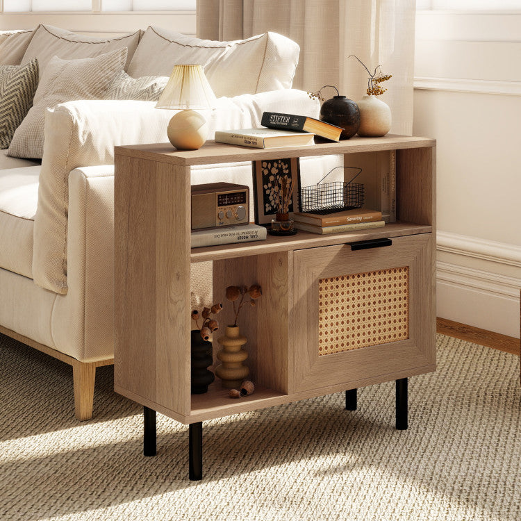 Accent Side End Table with Storage Shelf and Cabinet for Small Space