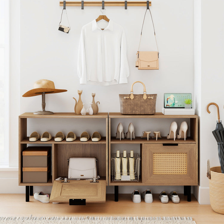 Accent Side End Table with Storage Shelf and Cabinet for Small Space