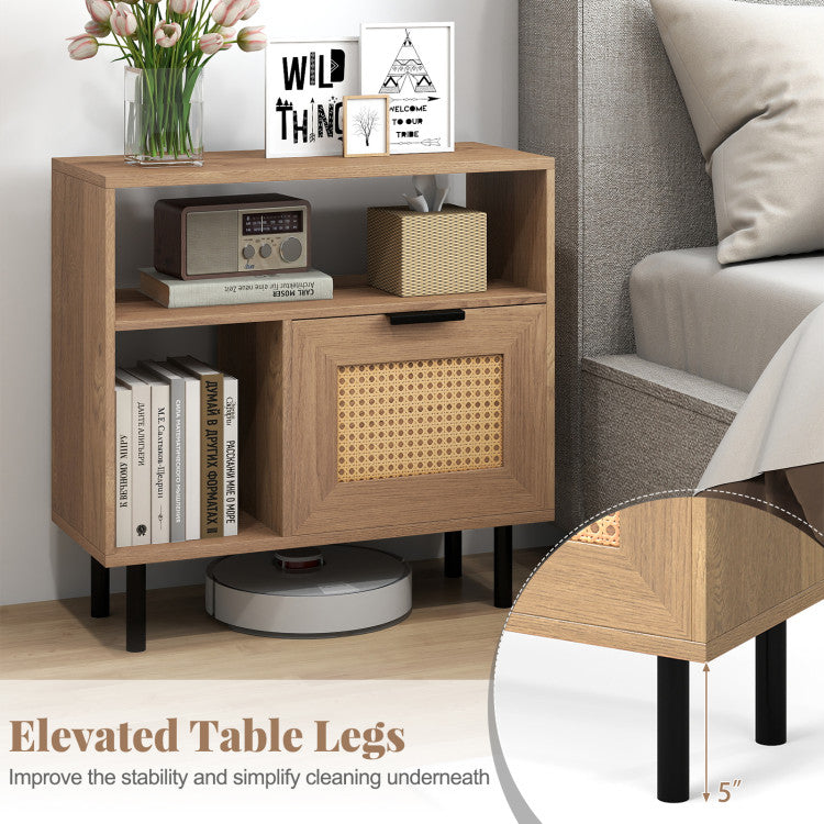 Accent Side End Table with Storage Shelf and Cabinet for Small Space