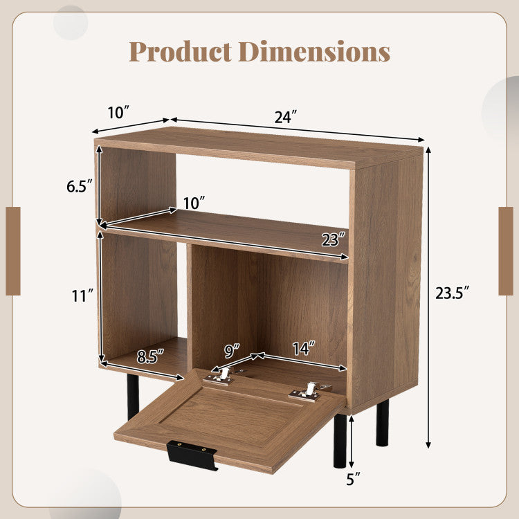 Accent Side End Table with Storage Shelf and Cabinet for Small Space