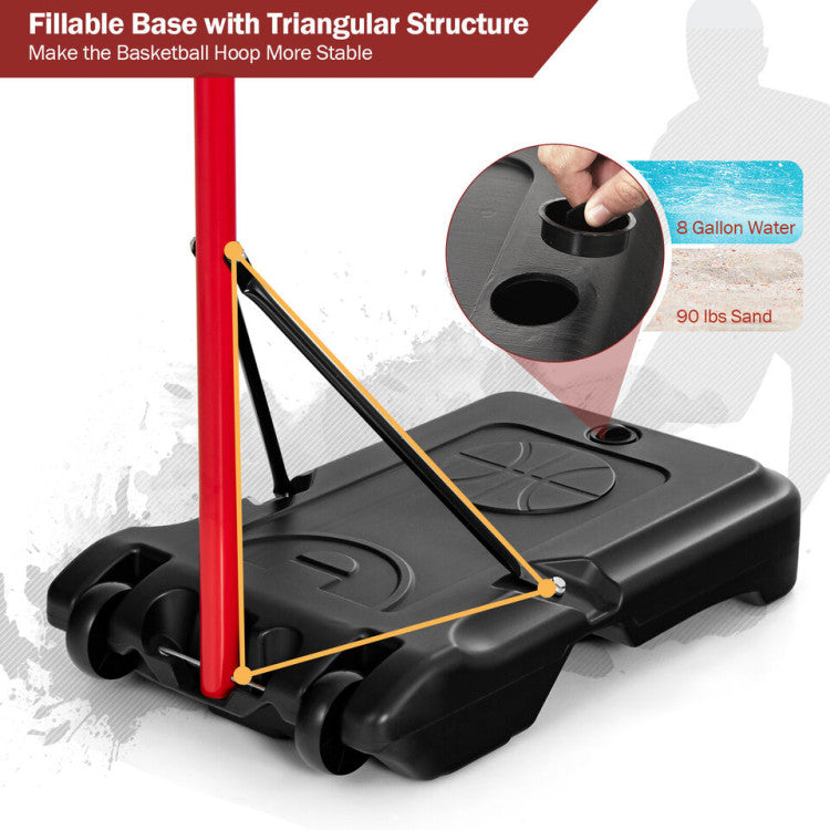 Portable basketball hoop with backboard and wheels
