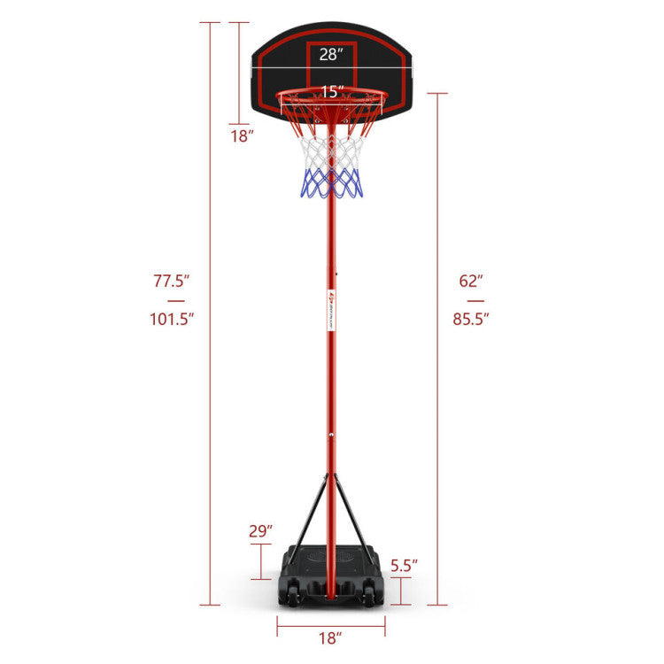 Portable basketball hoop with backboard and wheels
