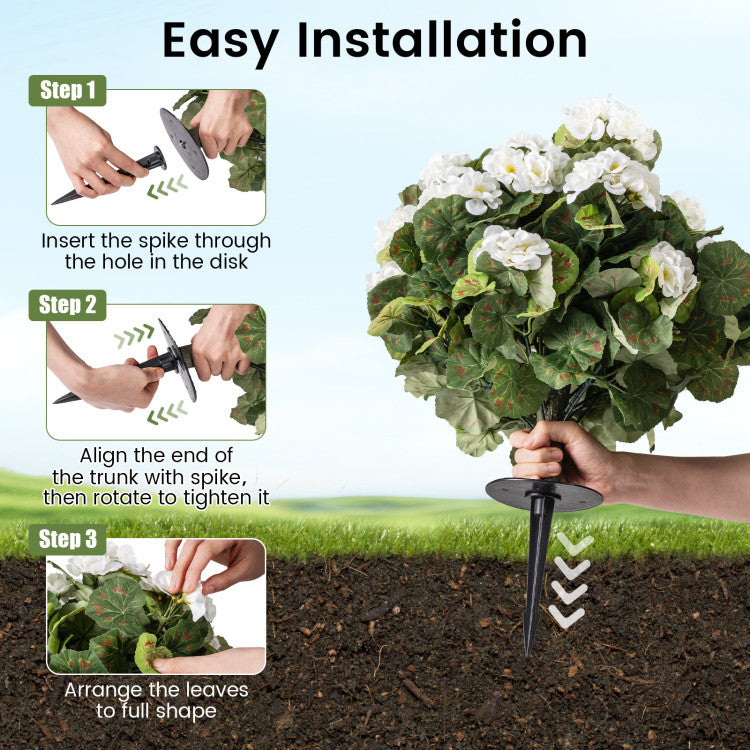 Artificial Begonia Ball Trees Set of 2 13 inch Fake Evergreen Shrubs with Ground Spikes
