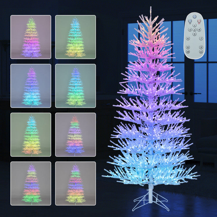 7 FT Artificial Pre-lit Christmas Tree Hinged Xmas Tree with 820 Coral-like Branch Tips